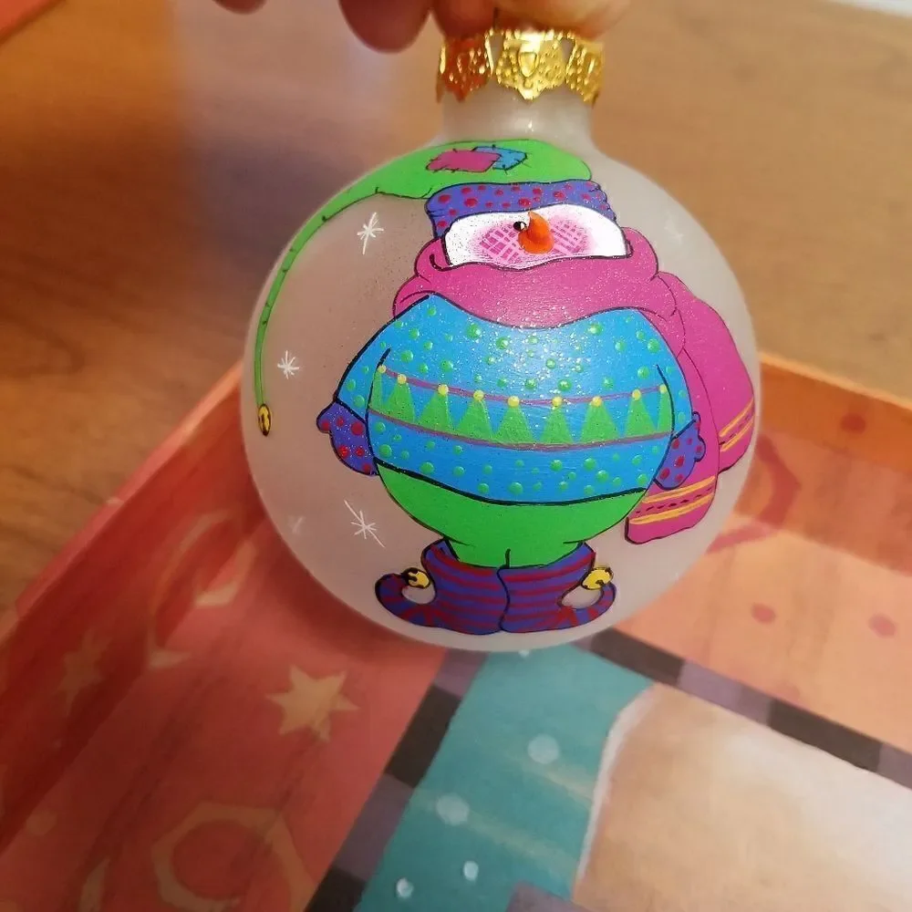 Set of 3  Hand painted 3D snowman ornaments. Aprox 8